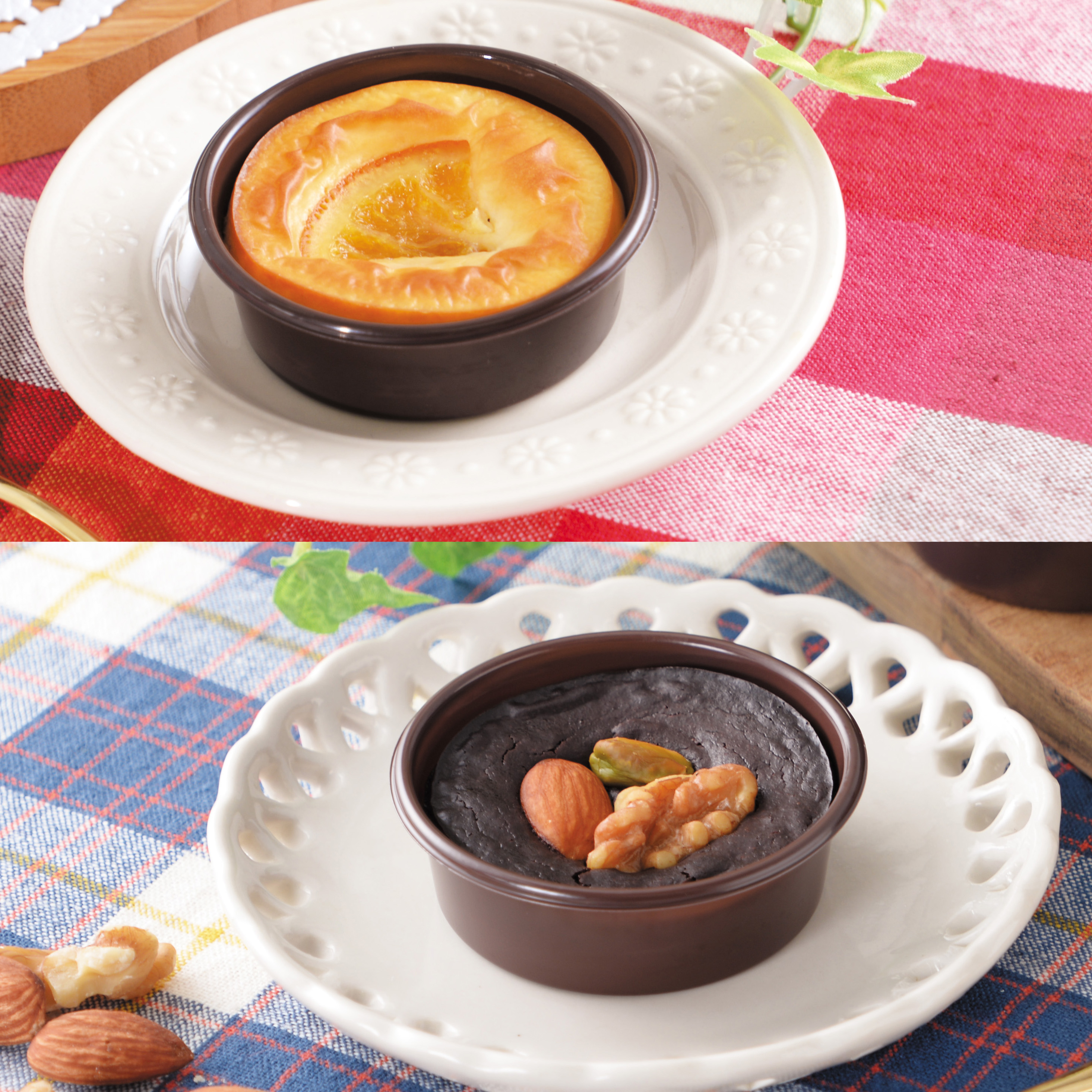 桃とオレンジのチーズケーキとショコラテリーヌのセット